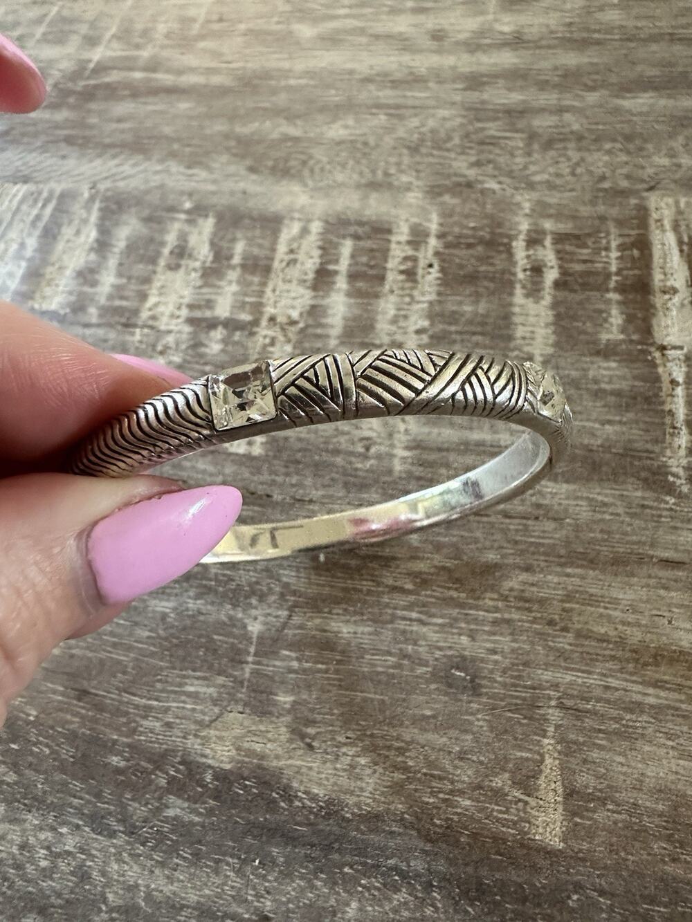 Brighton Silver Plated Engraved Ornate Pattern Bangle Bracelet Jewelry